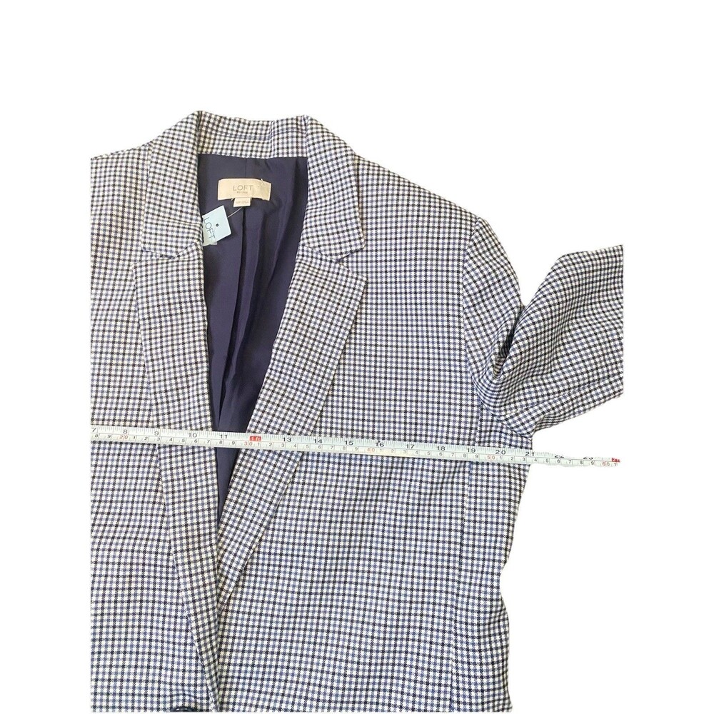 NWT 12P LOFT Navy & White Gingham Blazer |Preppy Coastal Academic Career Jacket - Picture 8 of 11